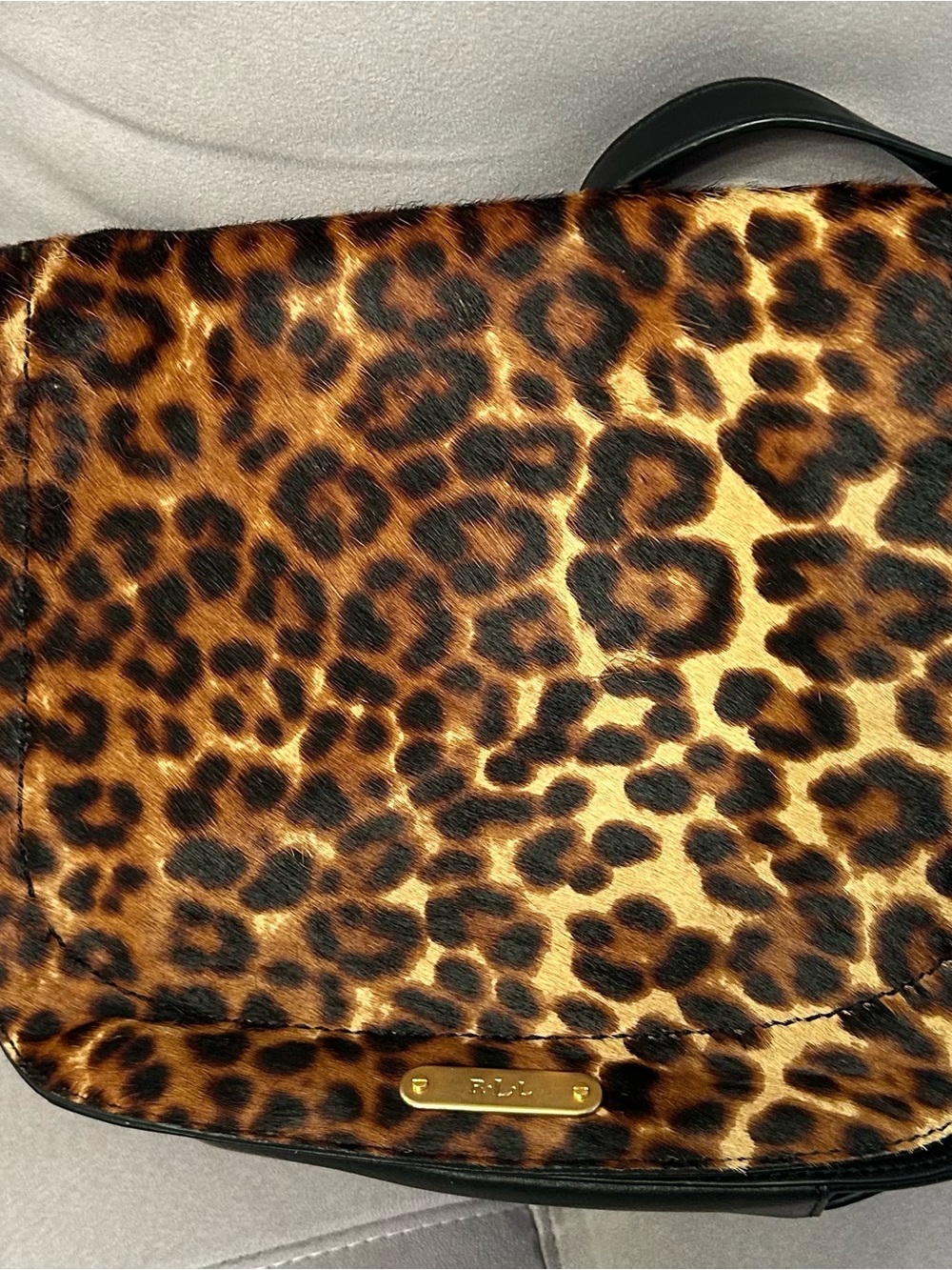 Lauren Ralph Lauren Leopard Haircalf Crossbody - Black/Tan/Gold